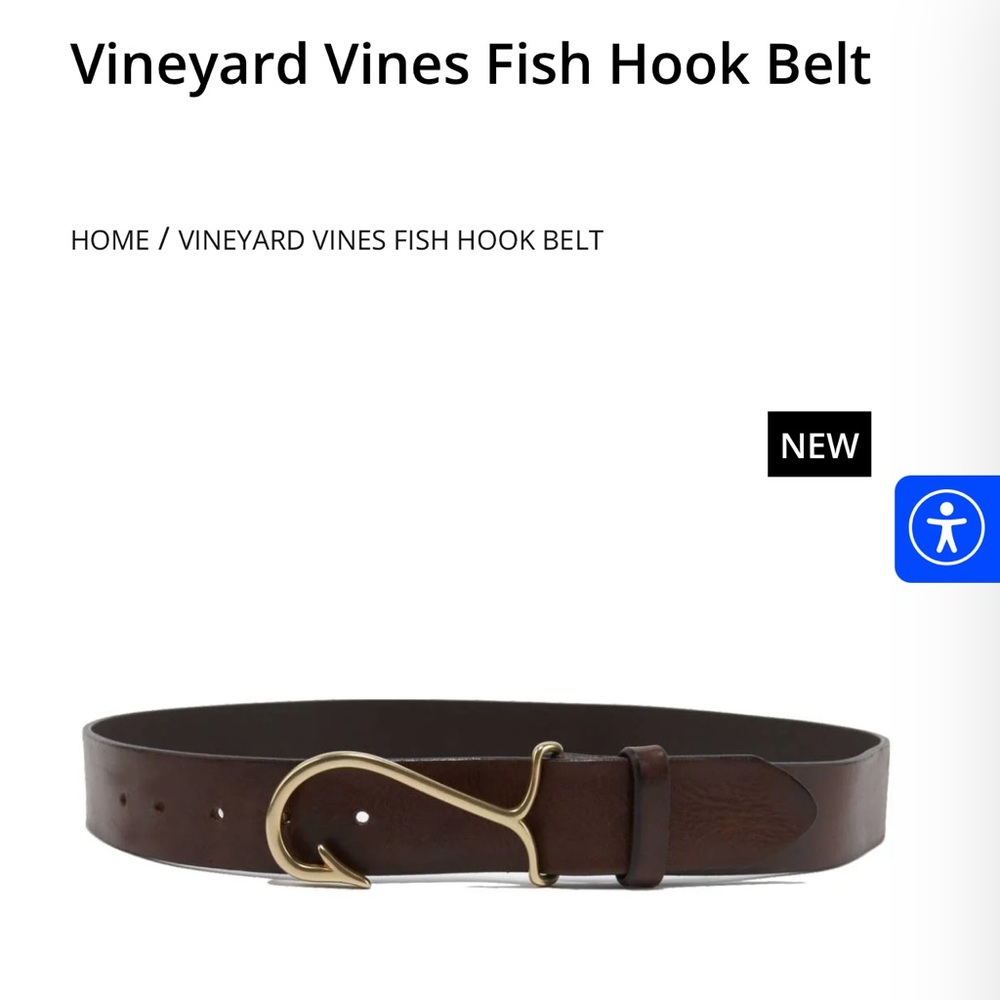 Vineyard Vines Dark Brown Belt with Gold Fish Hook Buckle